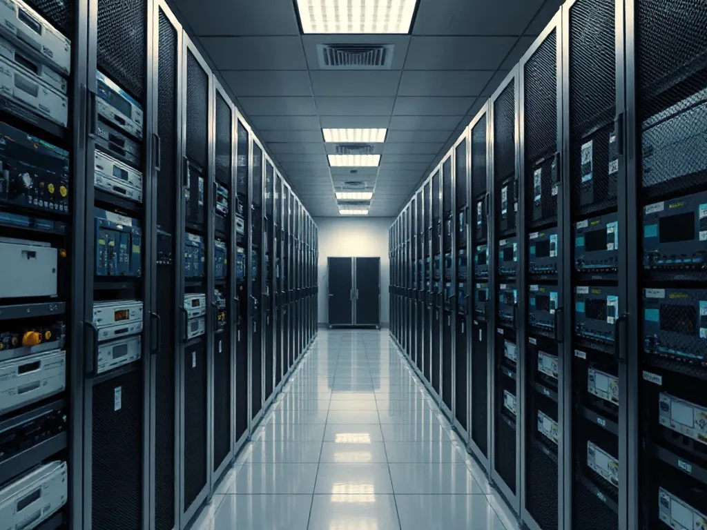 Professional server room with clean equipment racks and tech